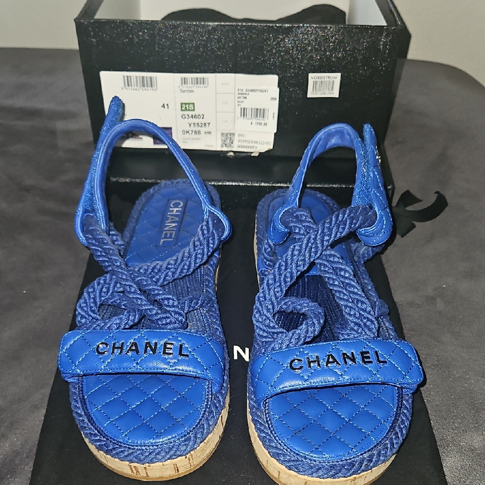 CHANEL Vibrant Blue Quilted Sandals